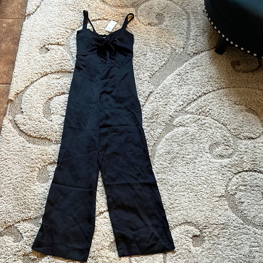 NWT Abercrombie & Fitch XS Black Satiny Sleeveless Pants Jumper Jumpsuit Romper